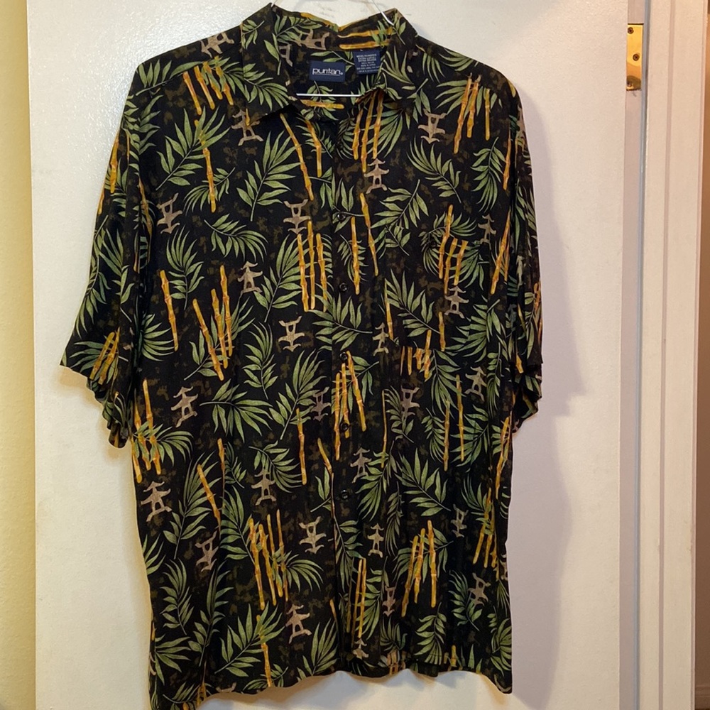 Puritan Mens Xl Bamboo Theme Cabana Shirt